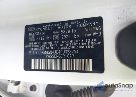 2015 Hyundai Genesis 3.8 from USA, damaged, VIN KMHGN4JE4FU028754